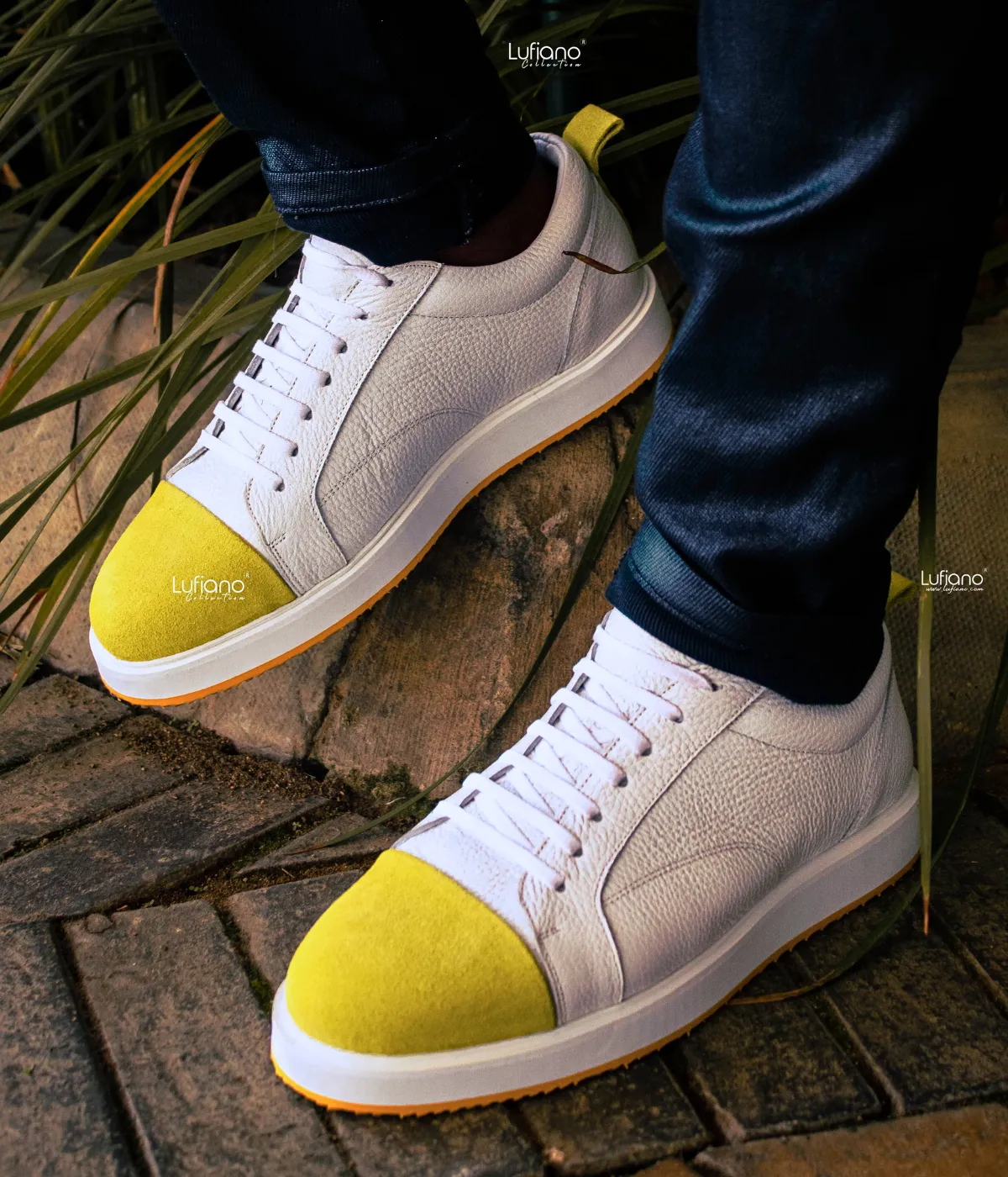 164 - LUFIANO collection Leather Sneaker- White/yellow