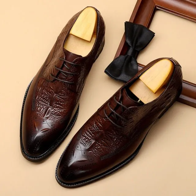 AlliLux Exotic Lace-Up Leather Dress Shoes