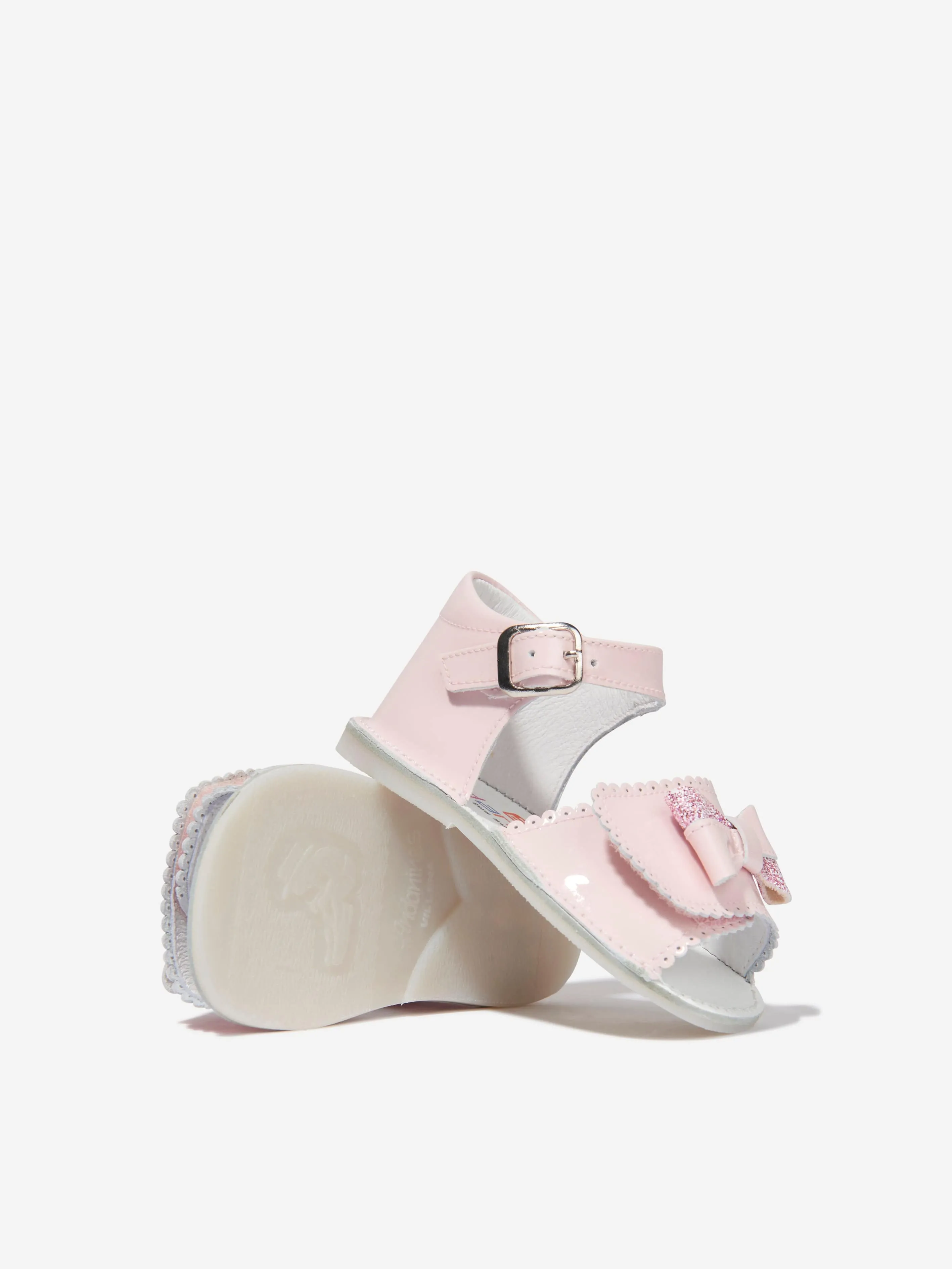 Andanines Baby Girls Patent Leather Bow Sandals in Pink