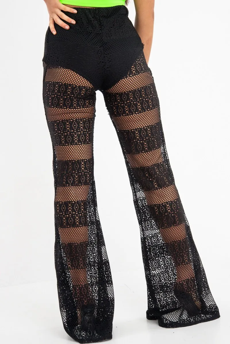 Black Crochet Knicker Flared Trousers - Epsie