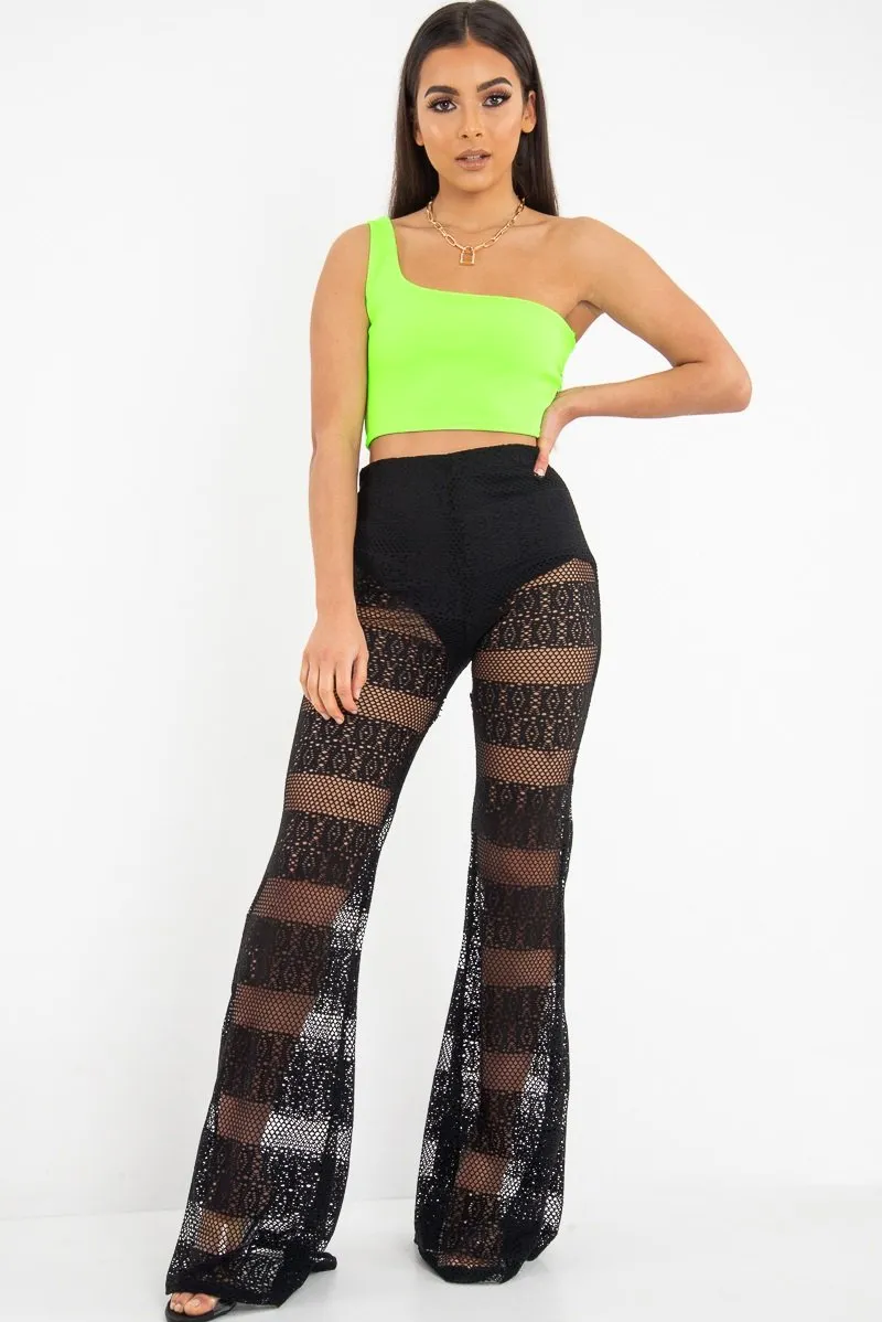 Black Crochet Knicker Flared Trousers - Epsie