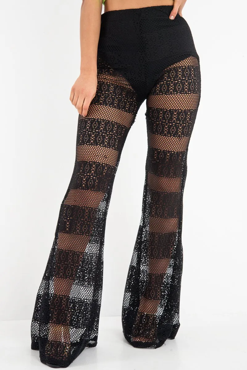 Black Crochet Knicker Flared Trousers - Epsie