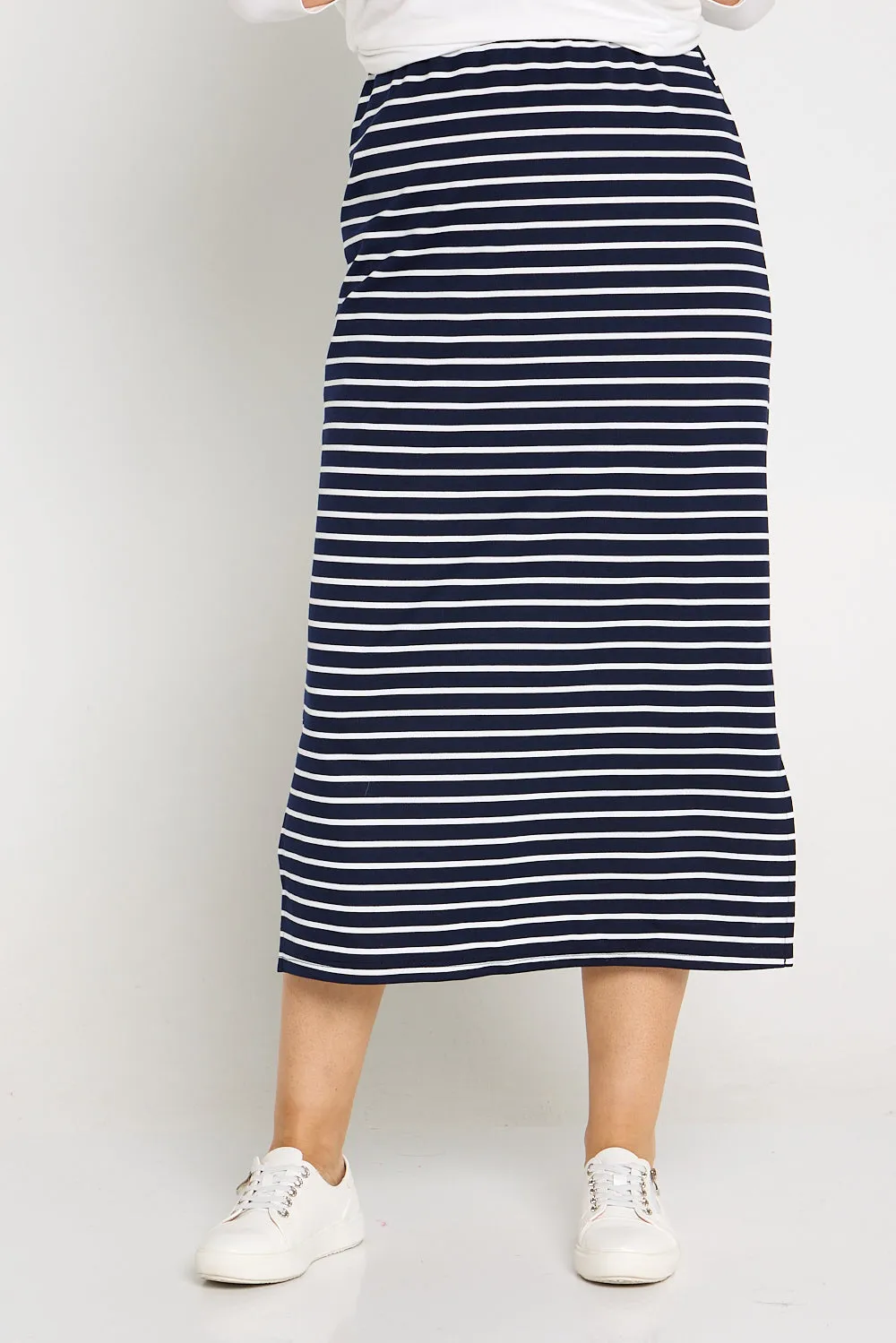 Charlize Column Skirt - Navy/White Stripe