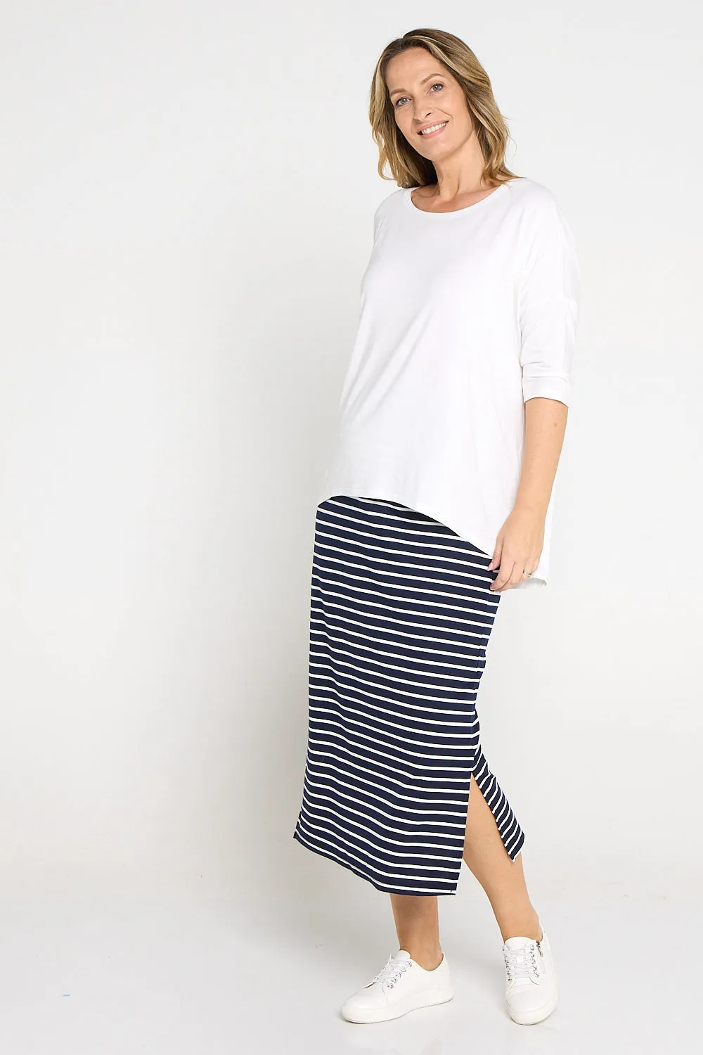 Charlize Column Skirt - Navy/White Stripe