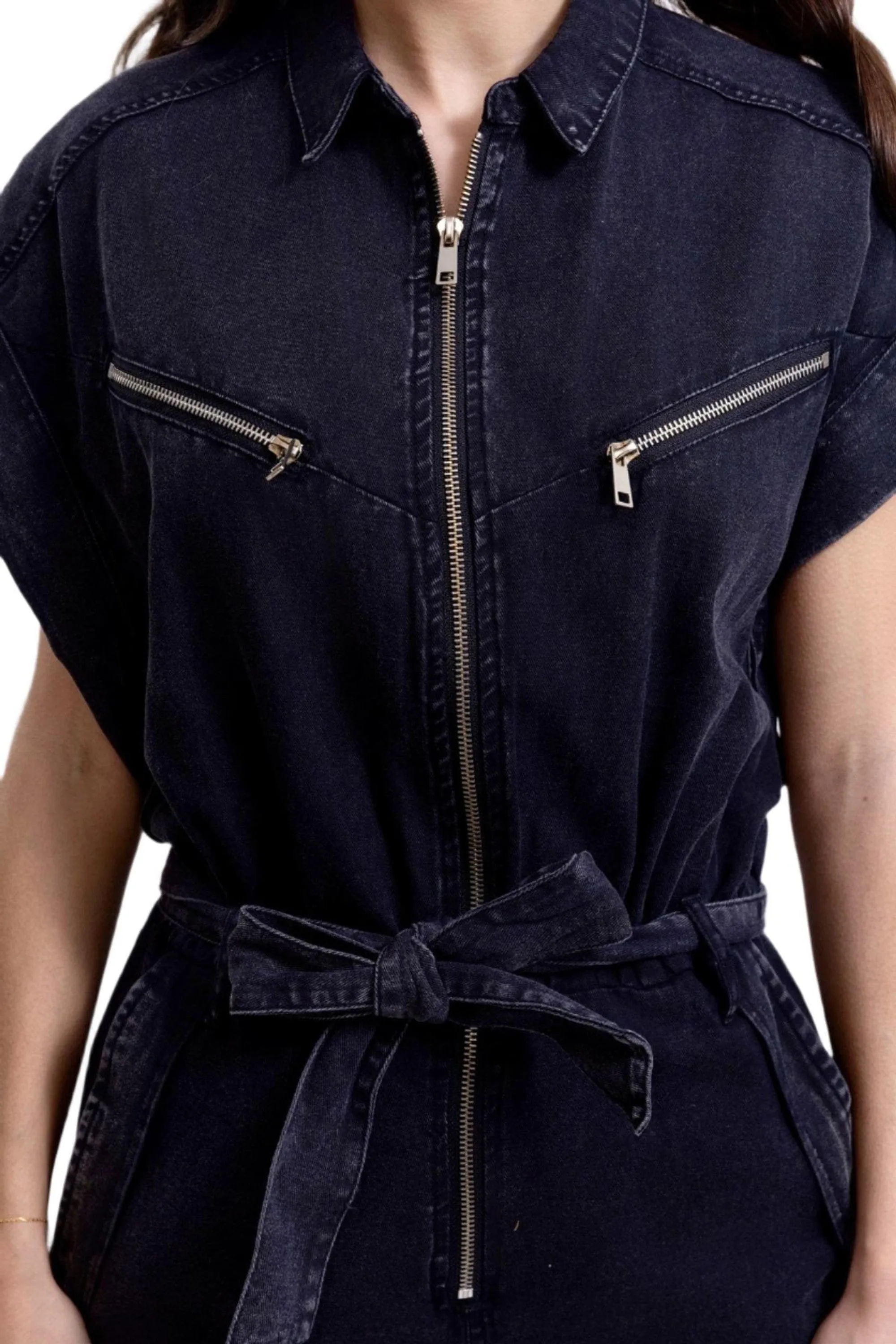 Clever Alice Denim One Piece Jumpsuit in Black