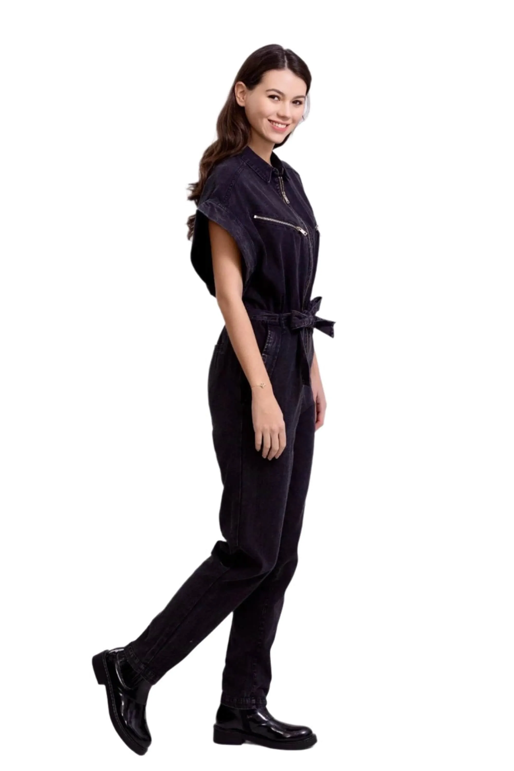 Clever Alice Denim One Piece Jumpsuit in Black