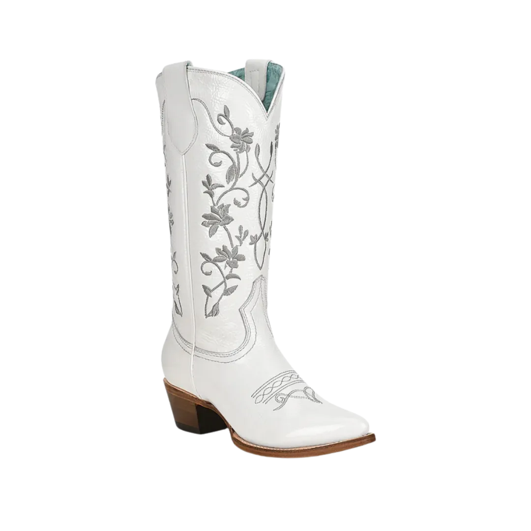 Corral Western Womens Embroidery Pointed Toe Leather White Boots