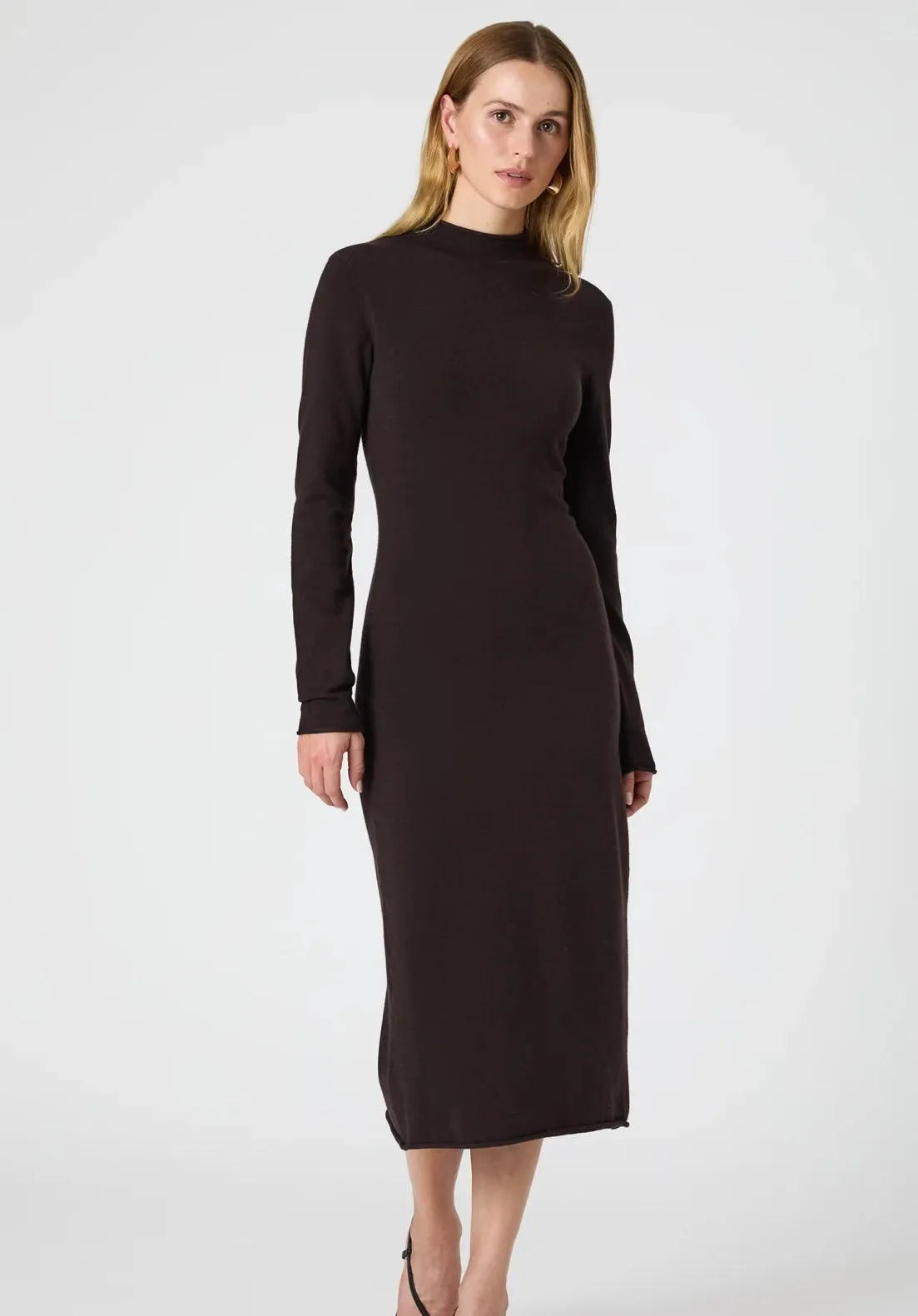 Cosysoft Side Split Midi Dress- Chocolate Ganache