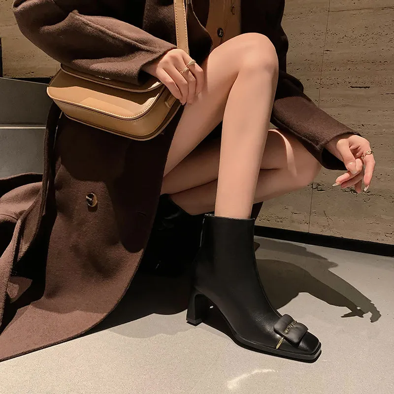 CrocLeather Chic Square Toe Ankle Boots