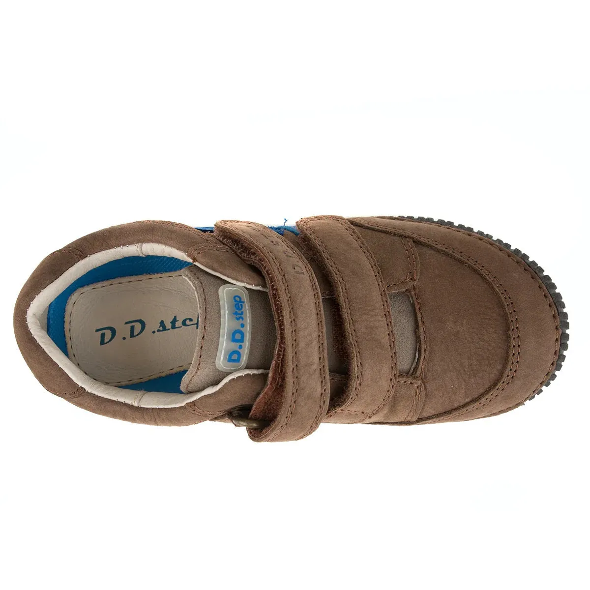 D.D. Step Little Kid Boy Shoes Brown With Blue Stripe - Supportive Leather From Europe Kids Orthopedic