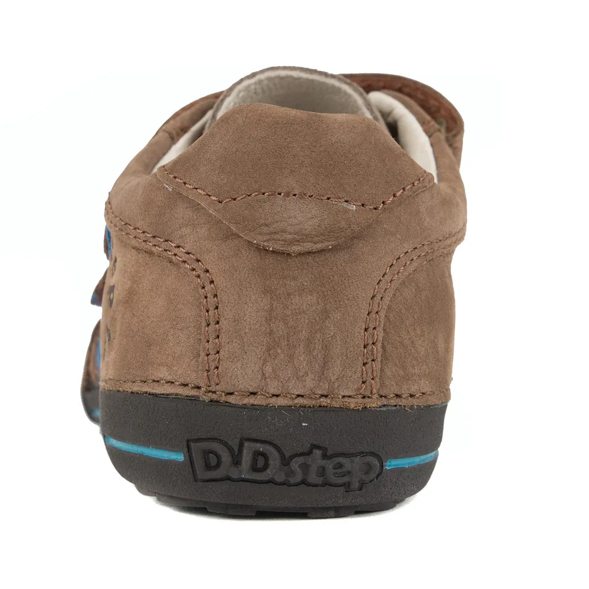 D.D. Step Little Kid Boy Shoes Brown With Blue Stripe - Supportive Leather From Europe Kids Orthopedic