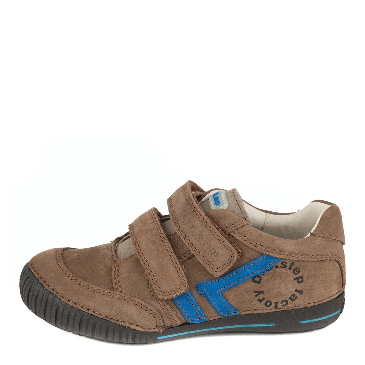 D.D. Step Little Kid Boy Shoes Brown With Blue Stripe - Supportive Leather From Europe Kids Orthopedic