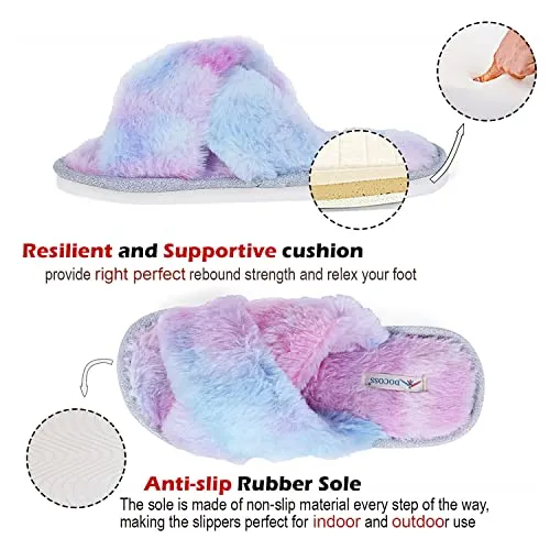 DOCOSS Warm Indoor and Outdoor cozy slippers for Winter, Bedroom Home Slippers For Women,Fur & Cotton Memory Foam Cushion (Unicorn)(UK 5-6 -26 cm)