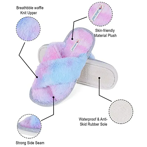 DOCOSS Warm Indoor and Outdoor cozy slippers for Winter, Bedroom Home Slippers For Women,Fur & Cotton Memory Foam Cushion (Unicorn)(UK 5-6 -26 cm)