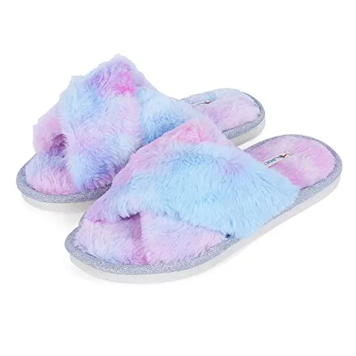 DOCOSS Warm Indoor and Outdoor cozy slippers for Winter, Bedroom Home Slippers For Women,Fur & Cotton Memory Foam Cushion (Unicorn)(UK 5-6 -26 cm)