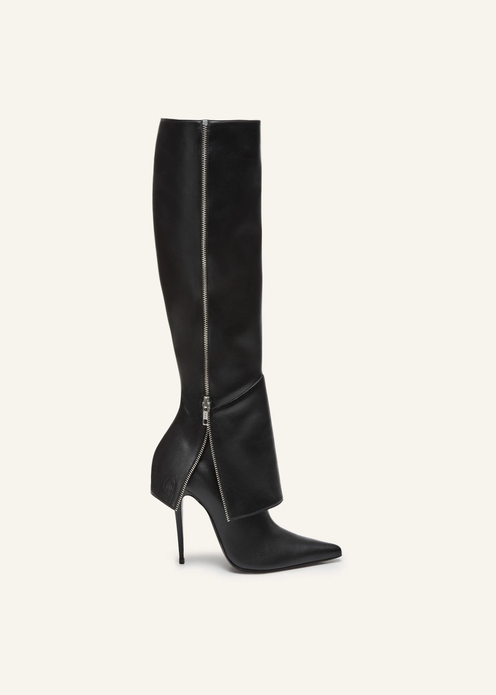 Exposed zipper boots in black leather