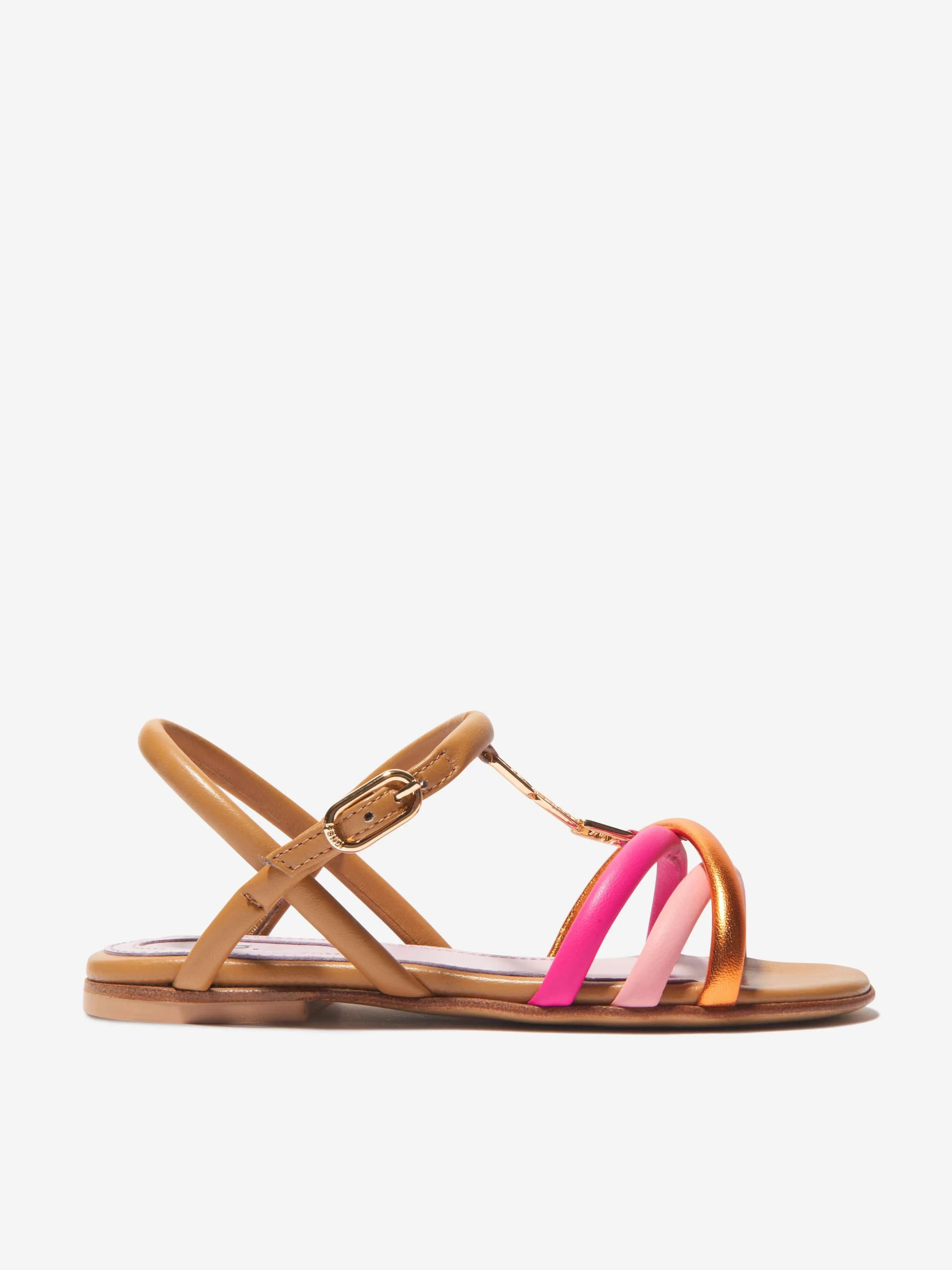 Fendi Girls Leather O'Lock Detailed Sandals