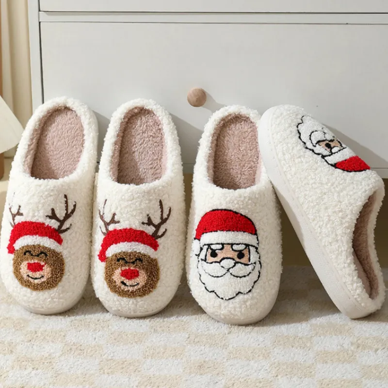 Festive Embroidered Holiday Slide Slippers