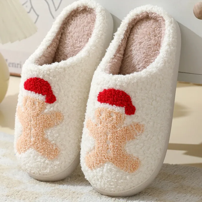 Festive Embroidered Holiday Slide Slippers