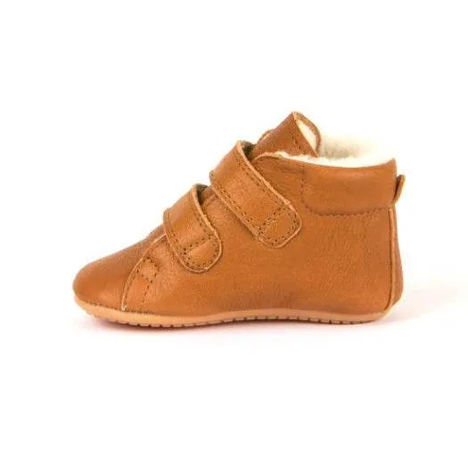 Fur Lined Pre-Walkers Double Strap - Cognac