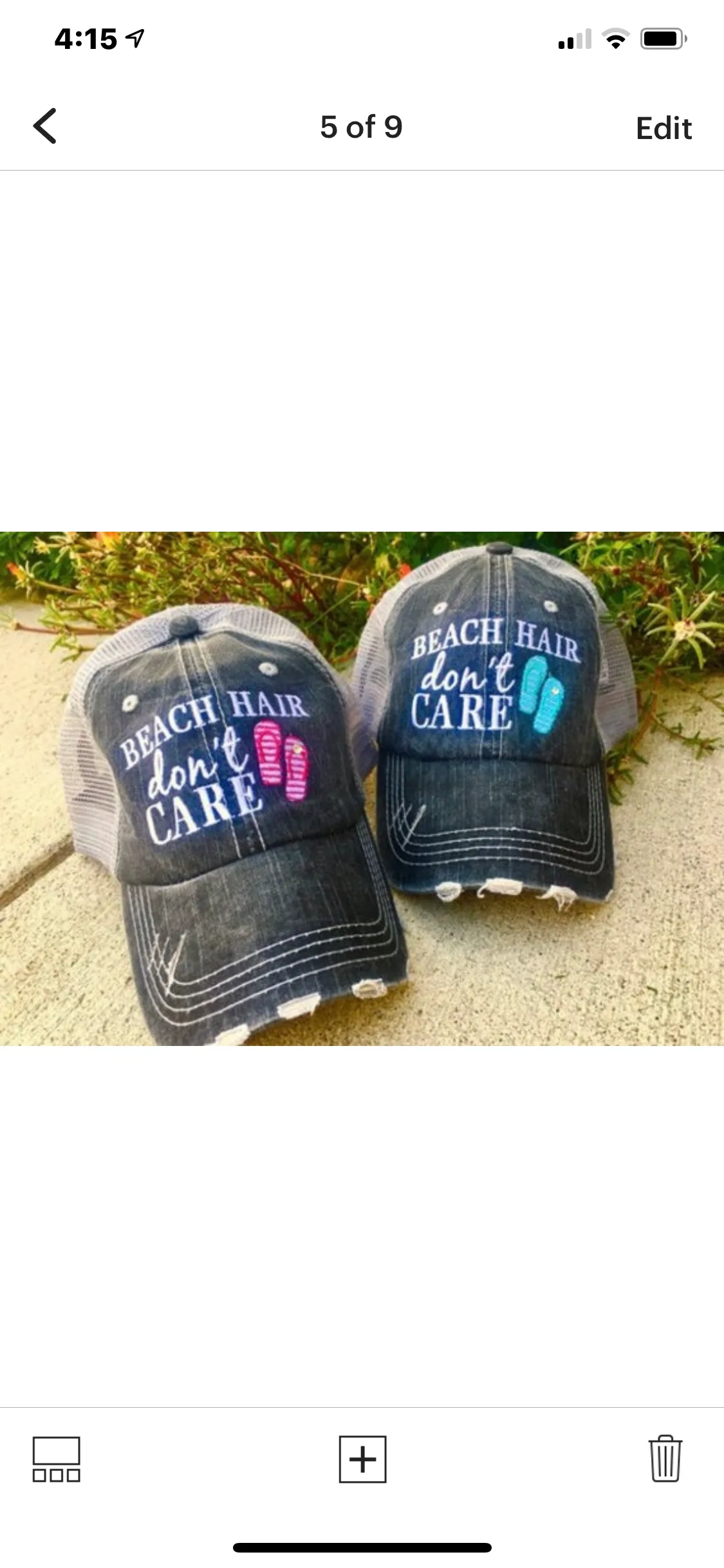 Hats Beach hair dont care Embroidered teal or pink flip flops distressed trucker cap Womens Sandals