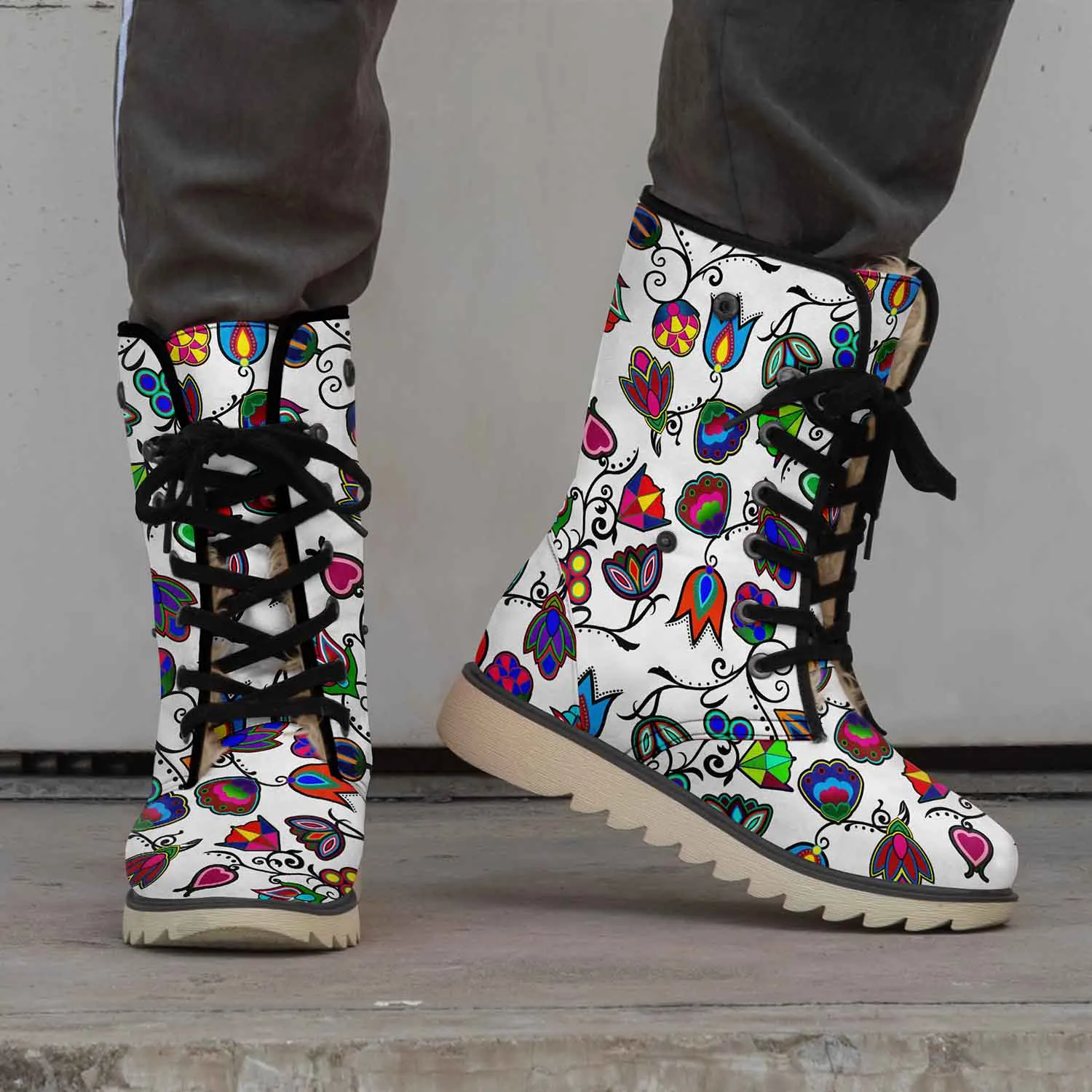 Indigenous Paisley White Polar Winter Boots