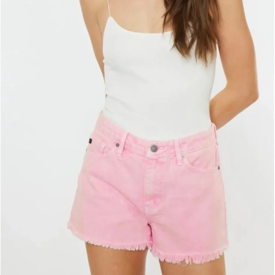 KANCAN Pink Distressed High Rise Frayed Jean Shorts Women's Size Large