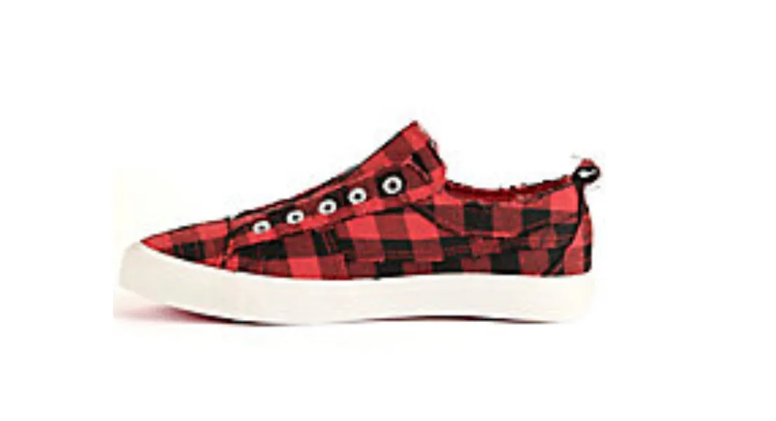 Kids Babalu Red Buffalo Plaid Slip on Sneaker