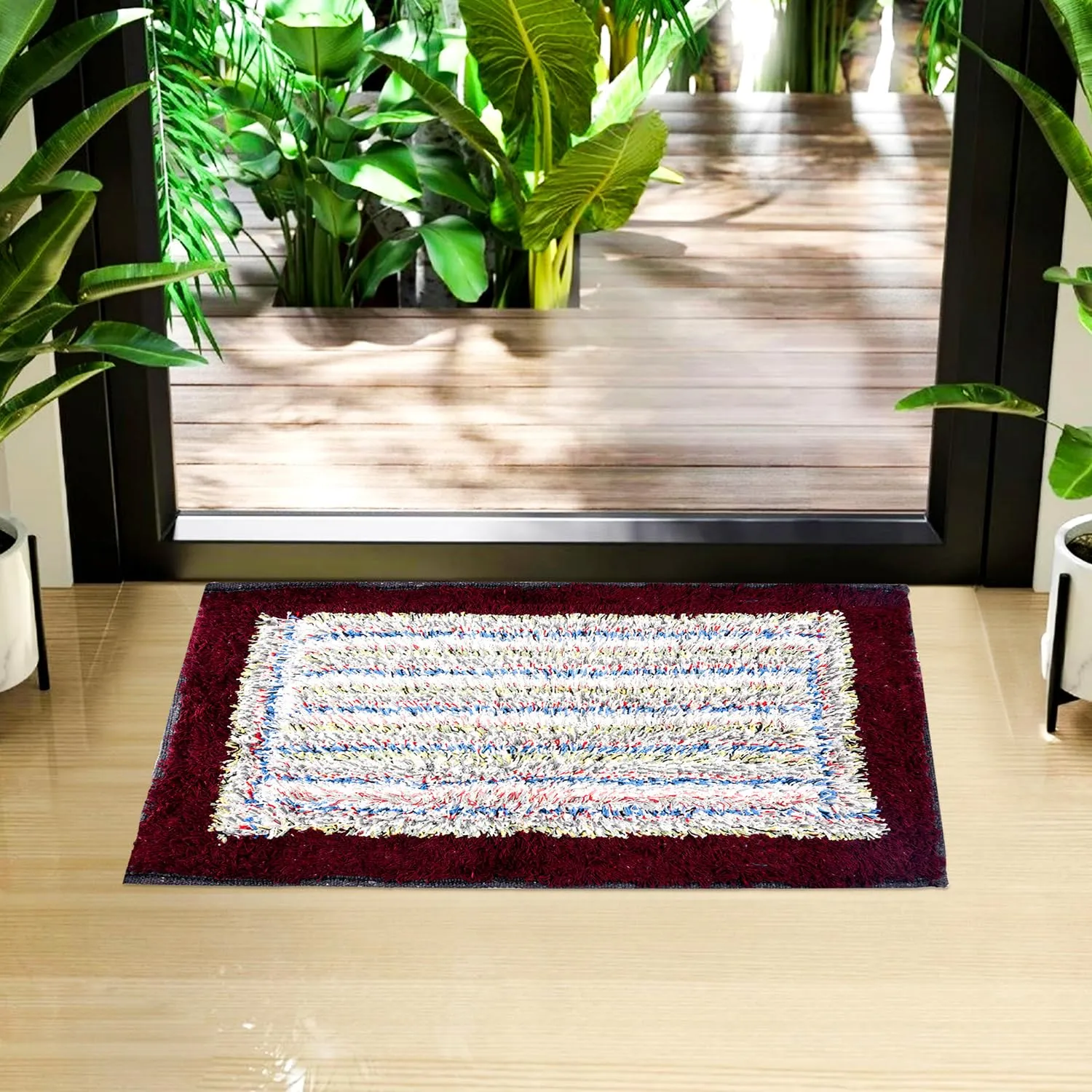 Kuber Industries Door Mat | Dust Trapper Mat | Door Entrance Mat | Anti-Skid Door Mat | Floor Mat for Home Entrance | Cotton Border Door Mat | Entryway Door Mat | Maroon