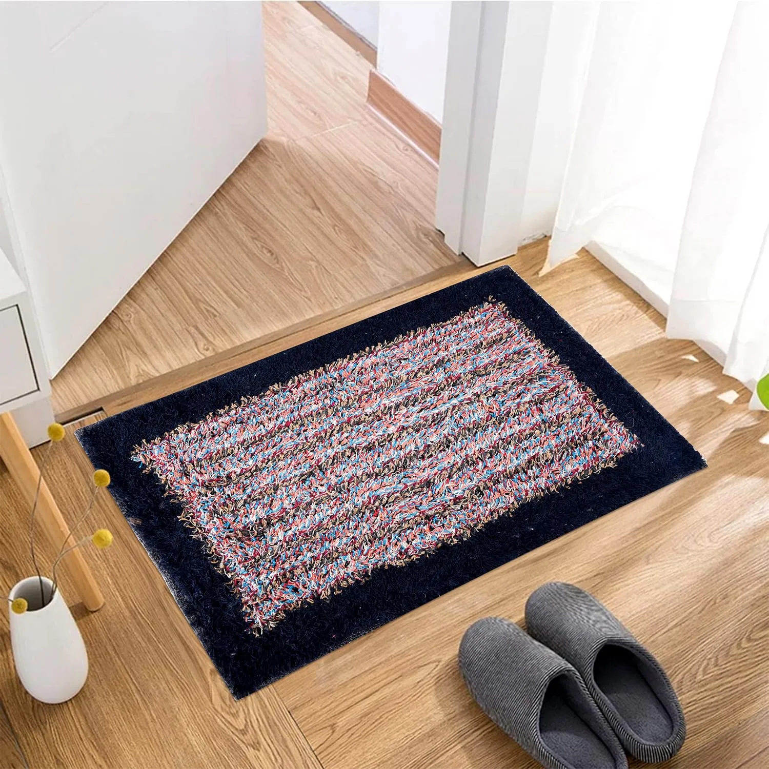 Kuber Industries Door Mat | Dust Trapper Mat | Door Entrance Mat | Anti-Skid Door Mat | Floor Mat for Home Entrance | Cotton Border Door Mat | Entryway Door Mat | Pack of 3 | Multi