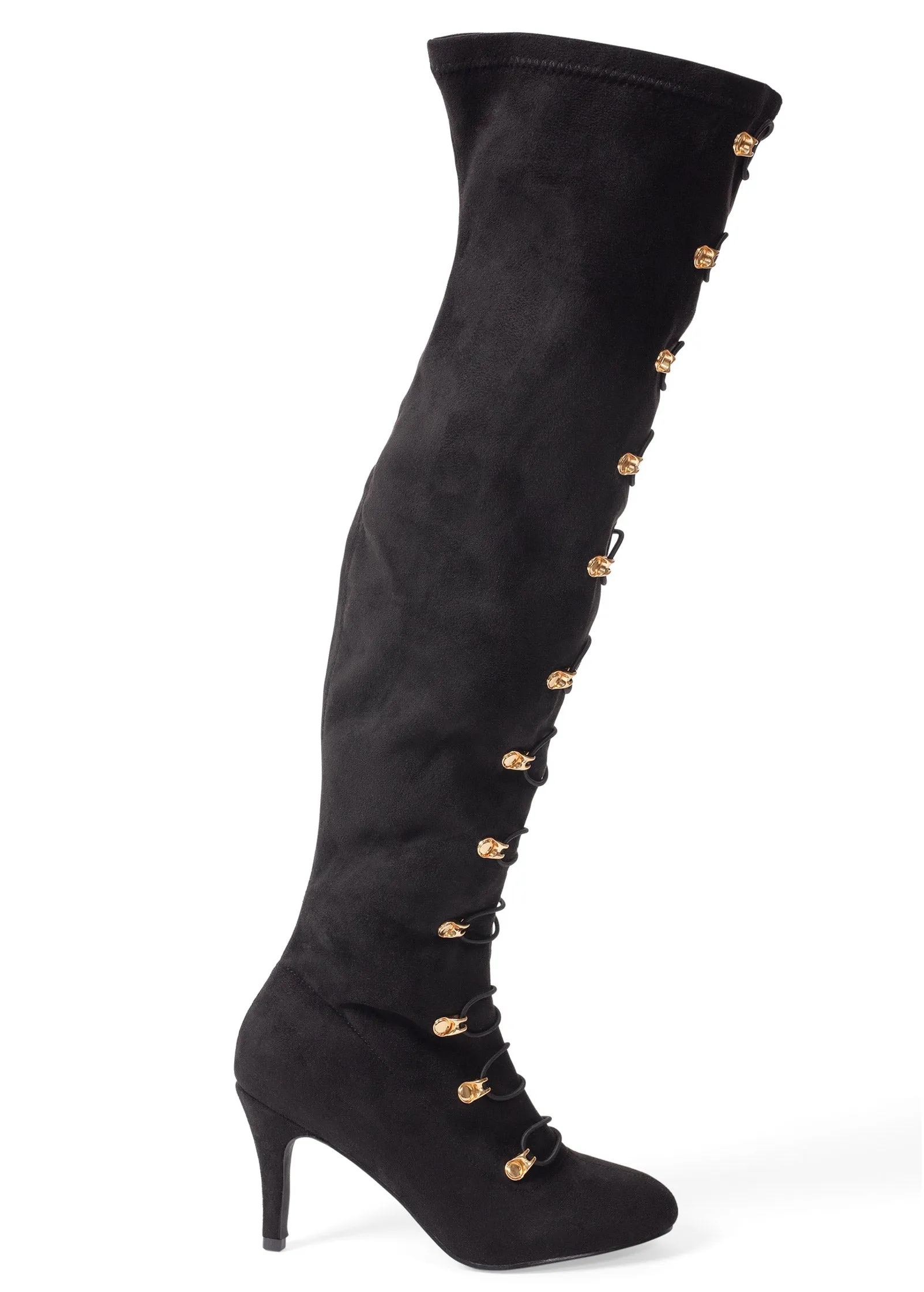 Lace Up Heeled Boot - Black