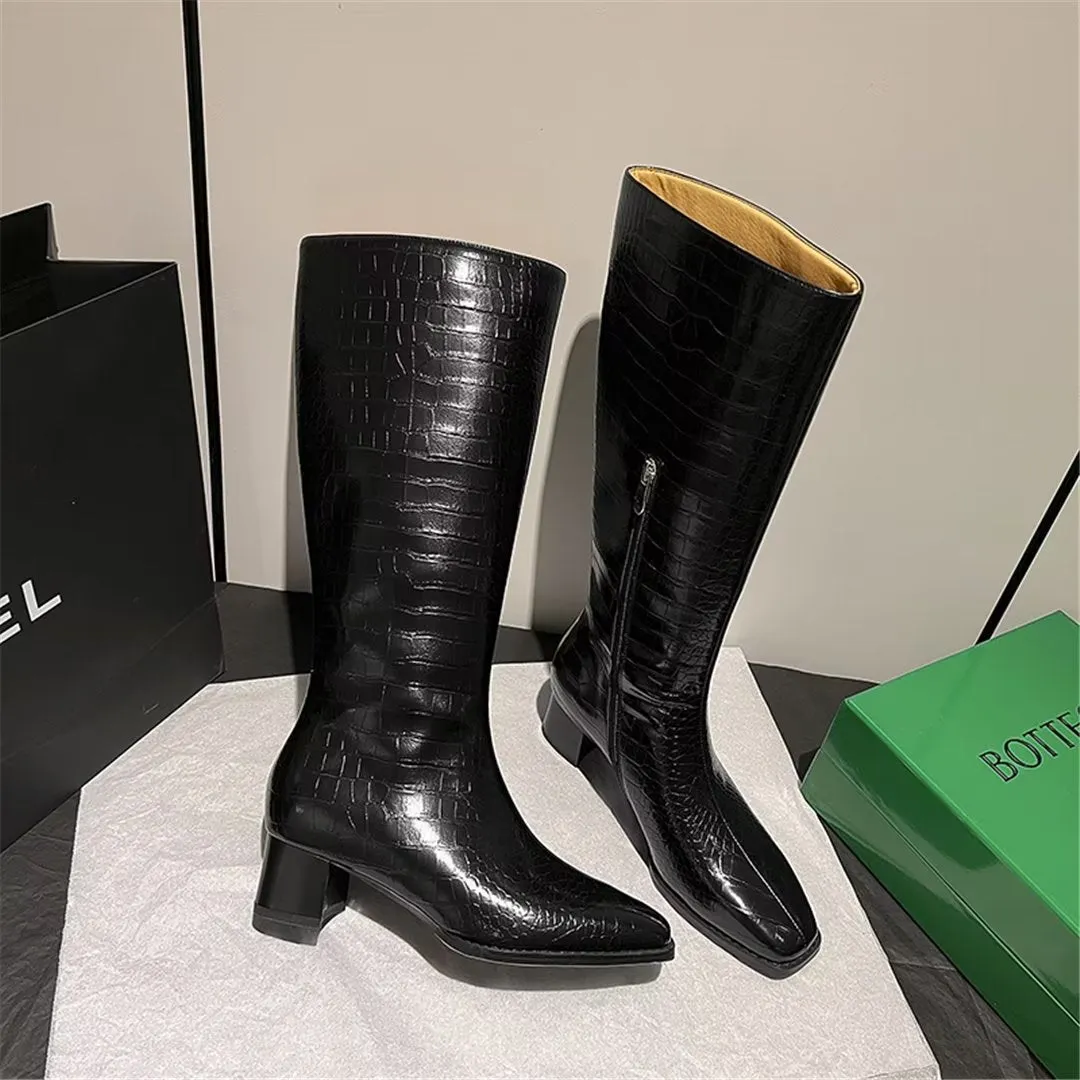 LeatherLux Modish Square-Toe Winter Boots