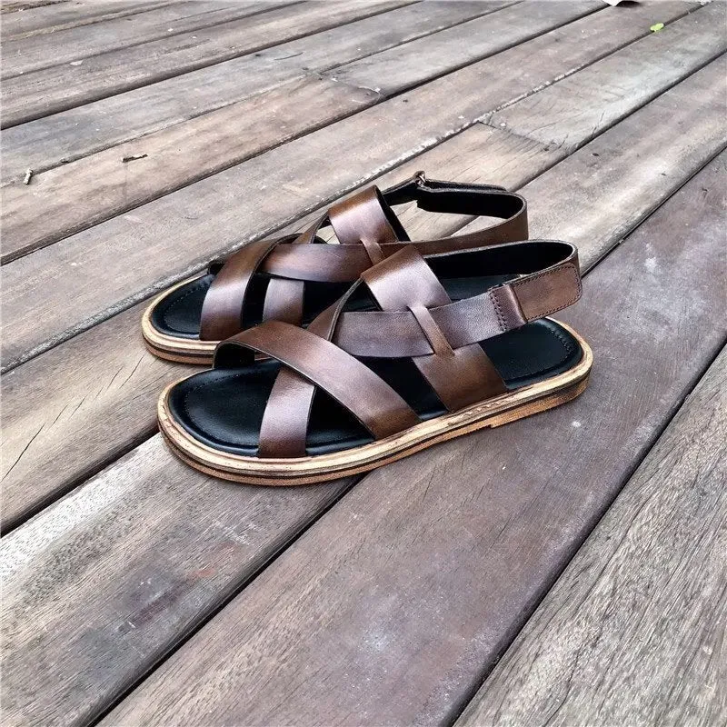 LeatherLux Roman Peep Toe Sandals