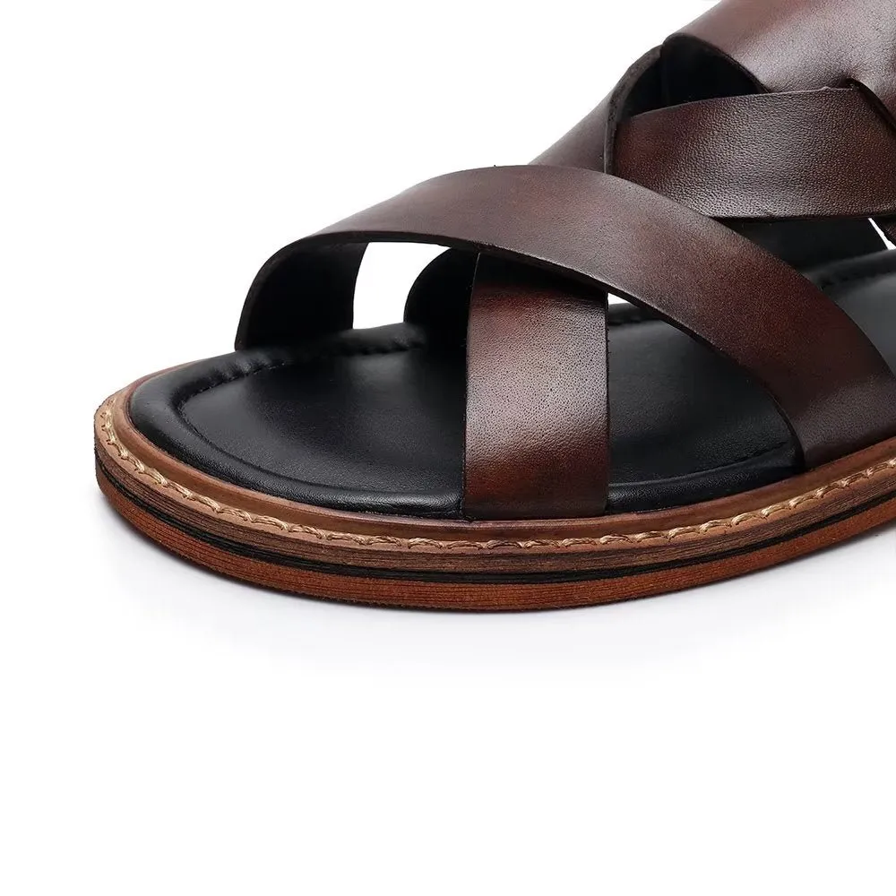 LeatherLux Roman Peep Toe Sandals