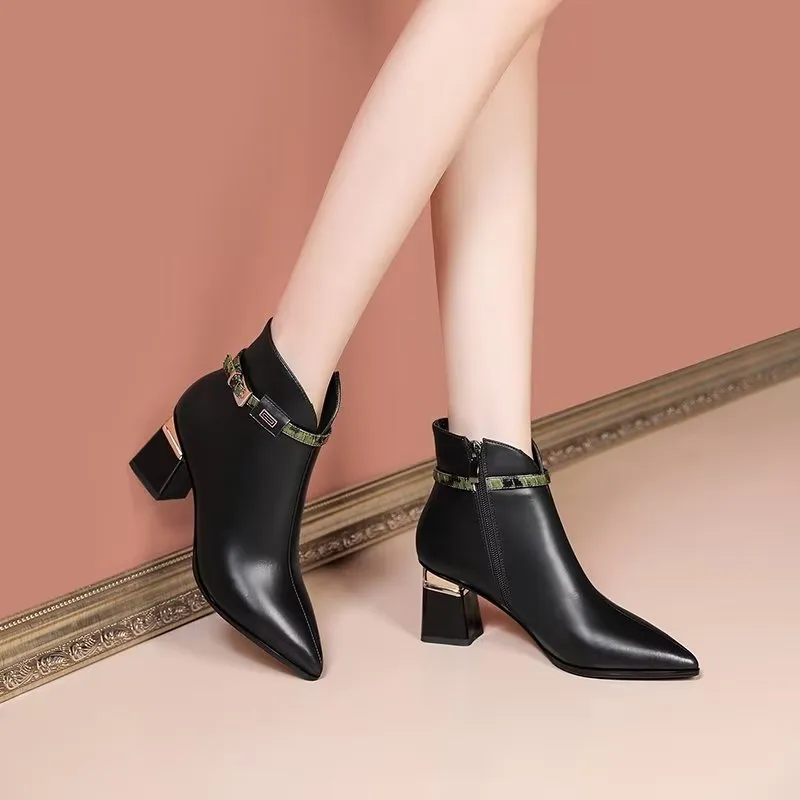 LeatherLuxe Chic Pointed Toe Ankle Boots