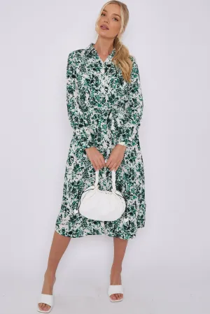 LOVE SUNSHINE Green Tie Dye Print Long Sleeve Midi Shirt Dress