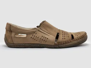 Men's Vacation Leather Sandals - Beige