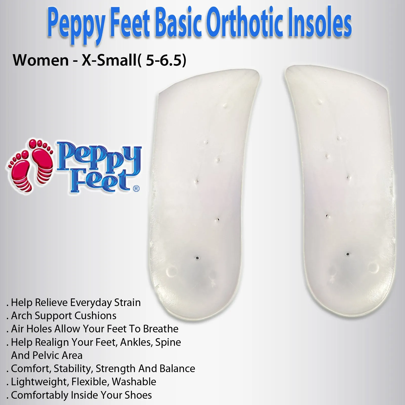 Peppy Feet Basic Orthotic Insoles - Women - X-Small( 5-6.5)