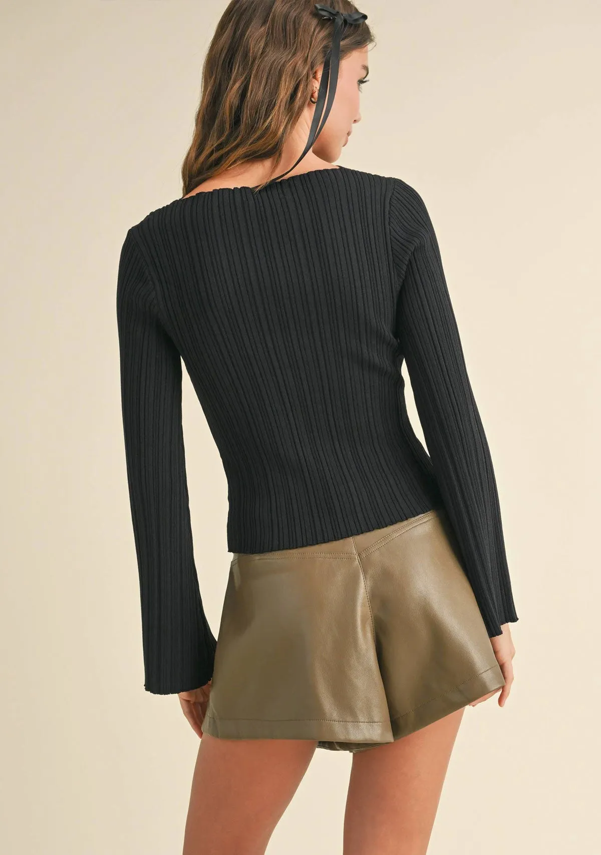 Ribbed Long Sleeve Knitted Top