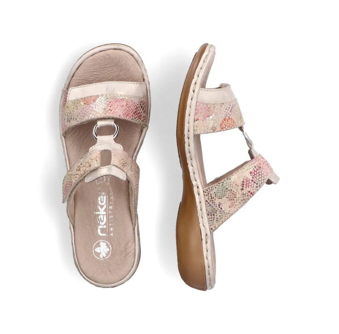 Rieker 659X6-90 Beige Metallic Multi Slip-On Sandals