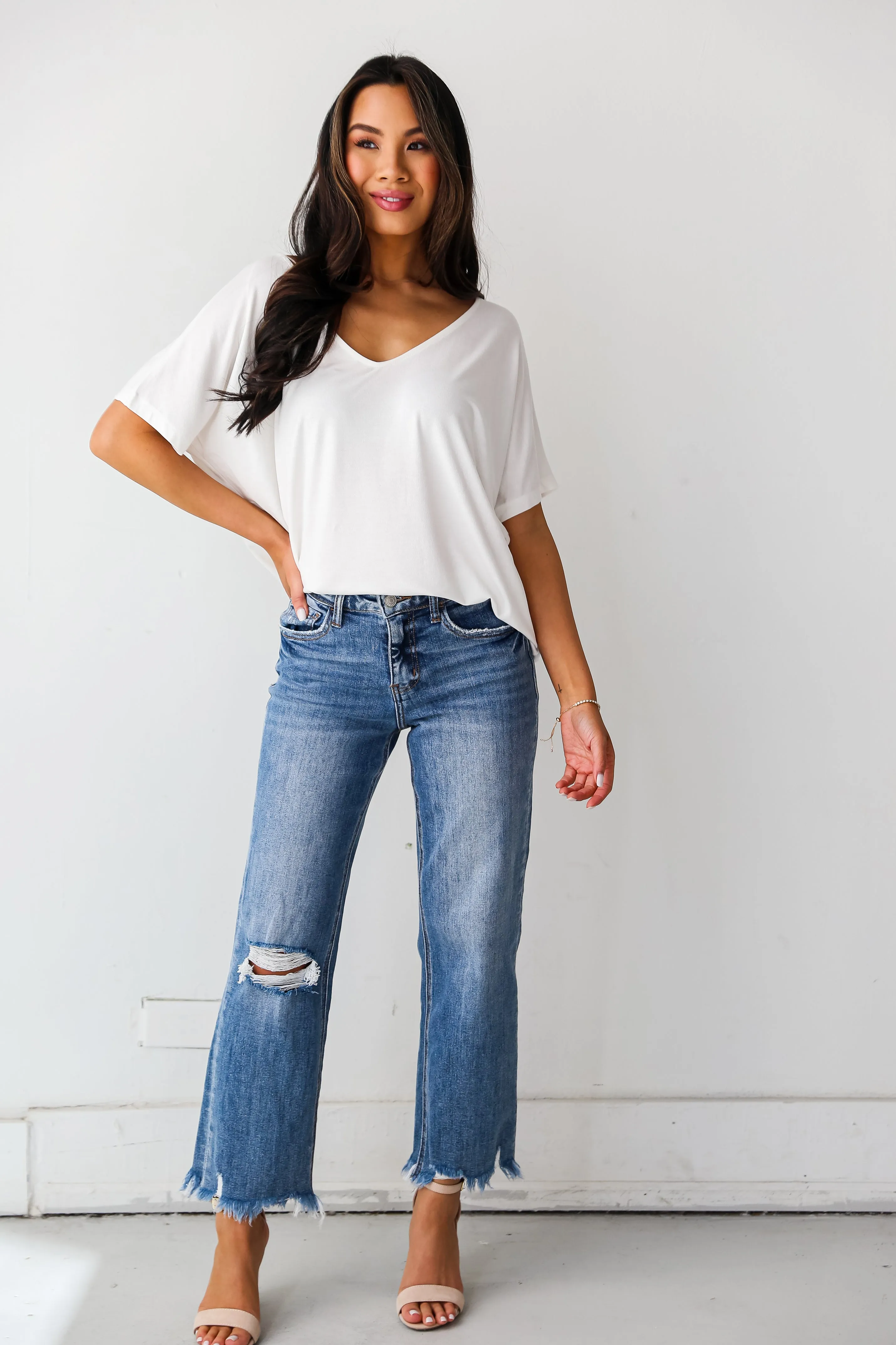 Sadie Medium Wash Distressed Dad Jeans Plus