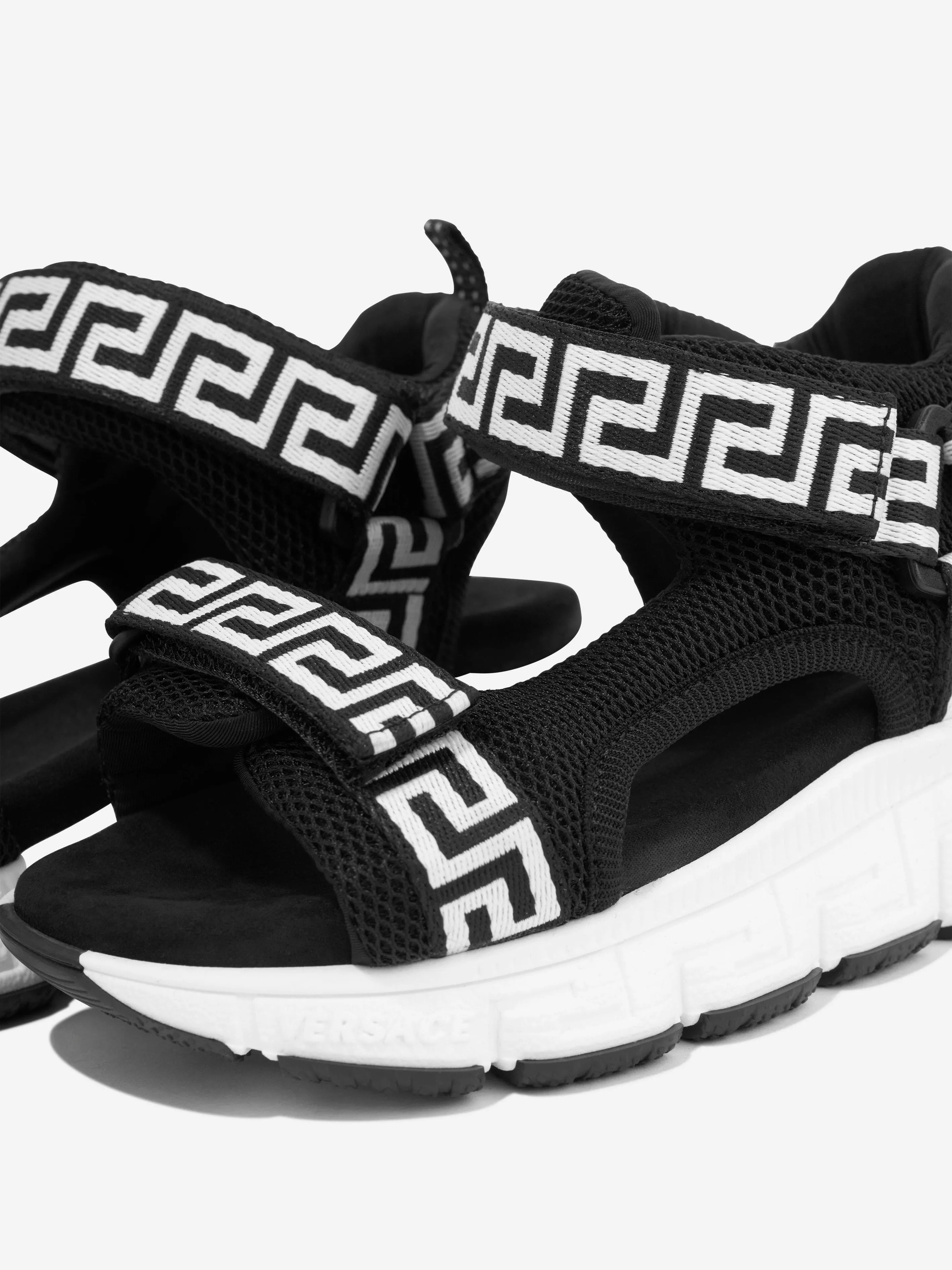 Versace Kids Greca Strap Sandals in Black