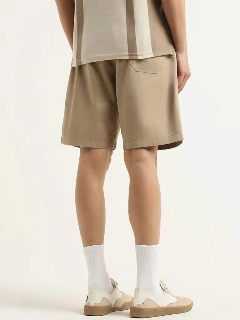 WES Lounge Beige Cotton Relaxed Fit Shorts