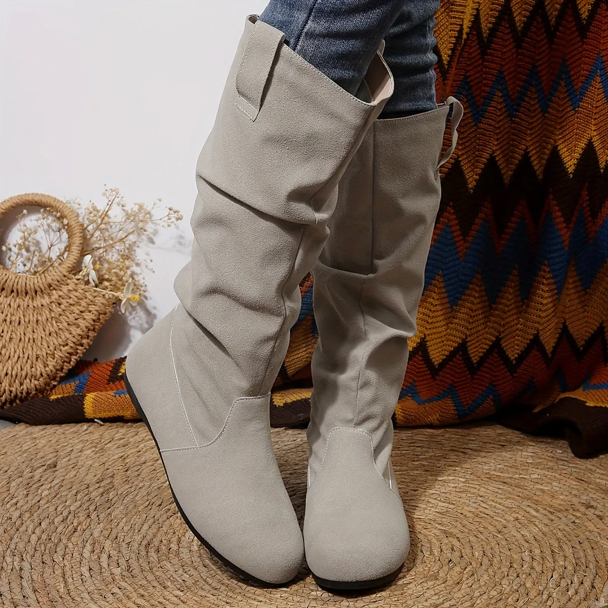 Womens Supreme Comfort Slouchy Knee High Boots - Soft Pull-On, Round Toe, Warm Winter Style - Effortless Slip-On, All-Match Chic Long Boots